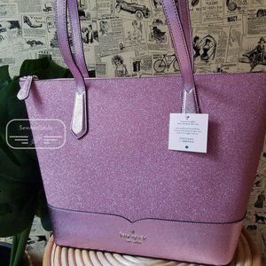 Kate Spade Large Lola Glitter Tote Pink Rose Bag